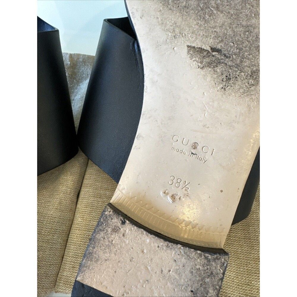 Gucci Black Leather GG Interlocking Cut Out Thong Sandals EU 38.5 US 8.5 - Picture 8 of 11